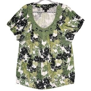 Style & Co Shirt Womens‎ 3X Green Floral Boho Garden Lace Short Sleeve Tunic Top